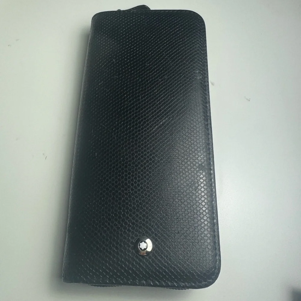 Mont Blanc Black Textured Leather Pencil Case with Black Ballpoint Pen